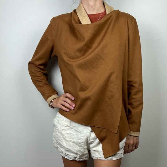 SABA Women’s Wool Rich Blend Cardigan Jacket Tan Cream Felt Long Sleeve Size L - Picture 3 of 14